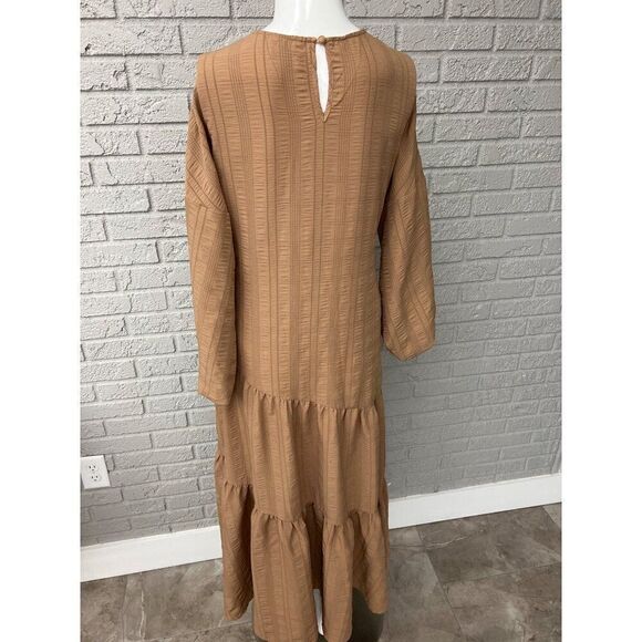 Shein Women Tan Asymmetrical Tiered Balloon Sleeve Maxi Dress Size 2 - Picture 2 of 9